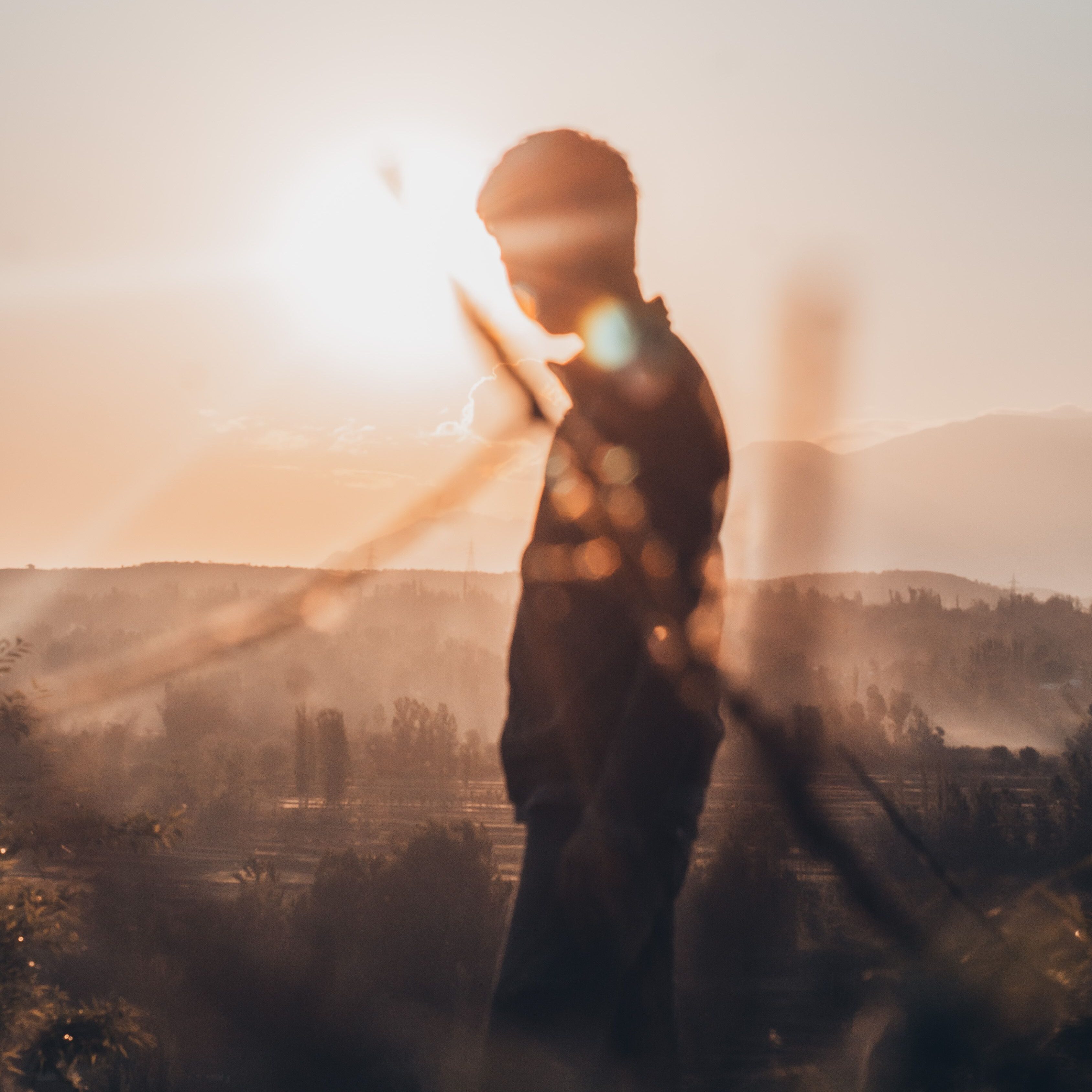 Silhouette of someone looking into sunset
